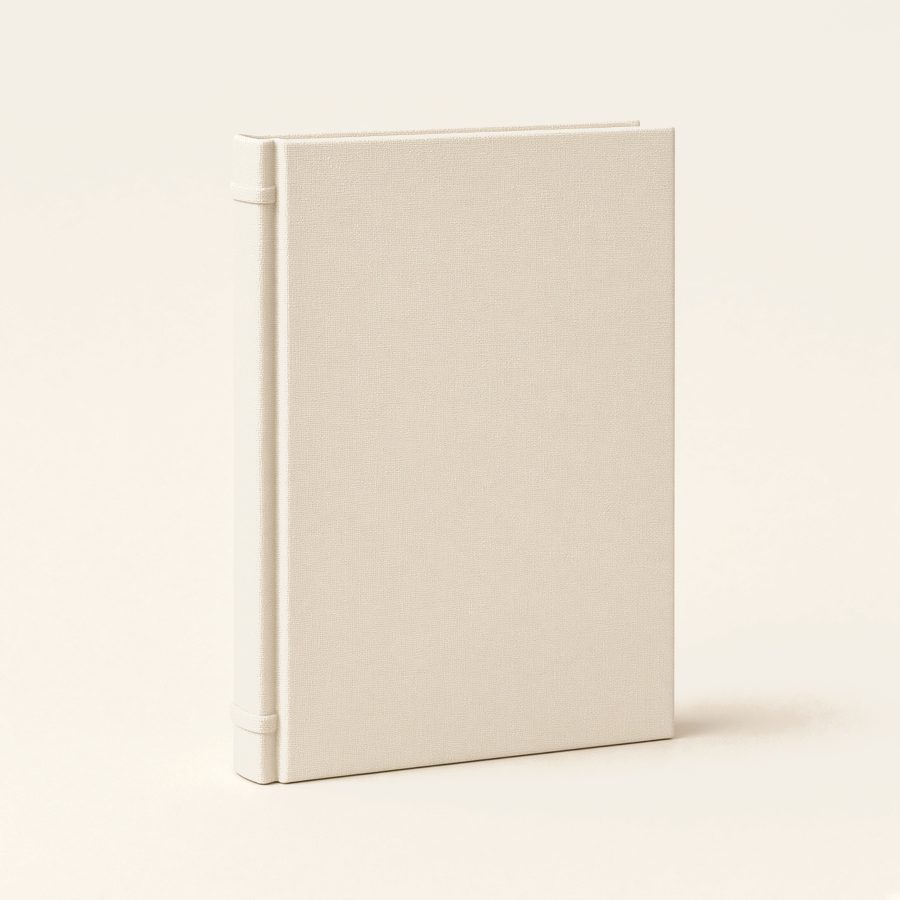 A plain cream linen journal